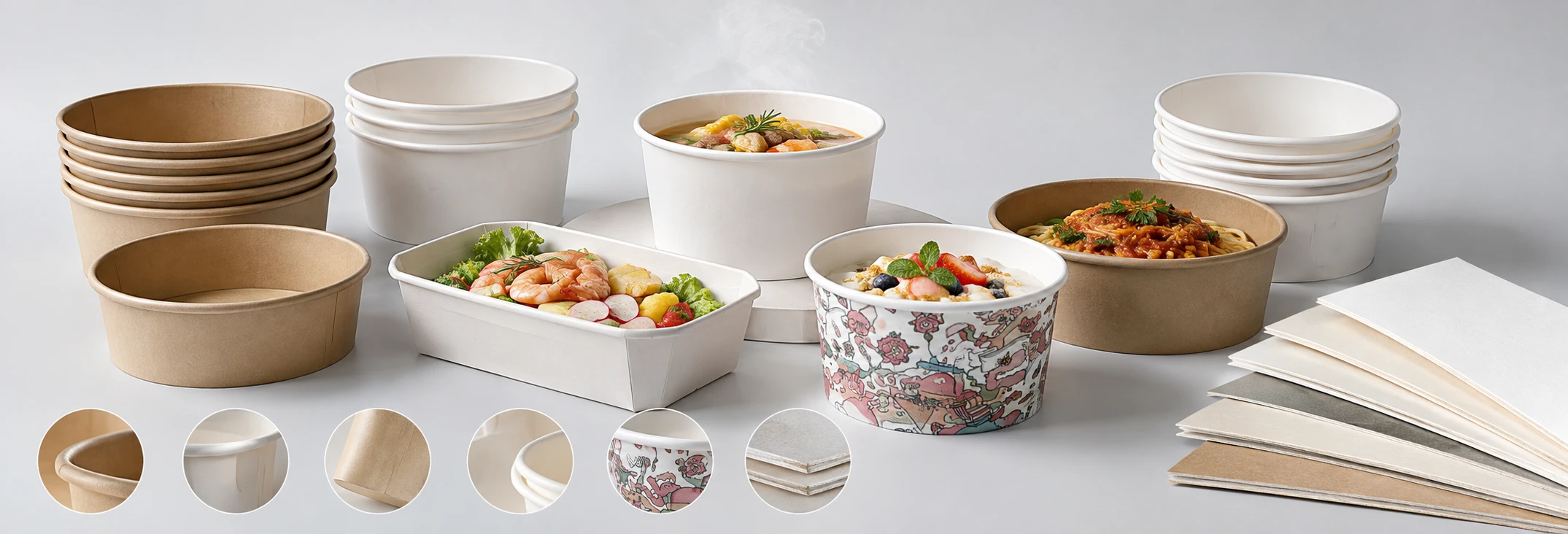 Paper bowl formats, food applications and coated paper material details