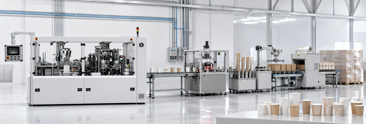 Paper cup forming, inspection, collection and packing production line