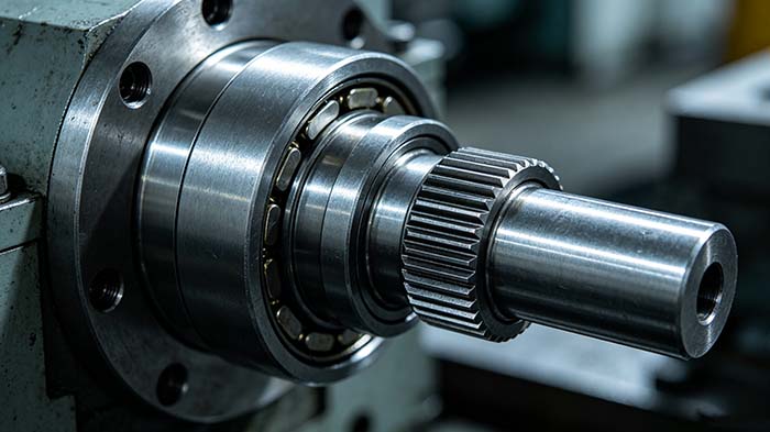 Close-up of a machine’s cam and bearing assembly, showing hardened steel components