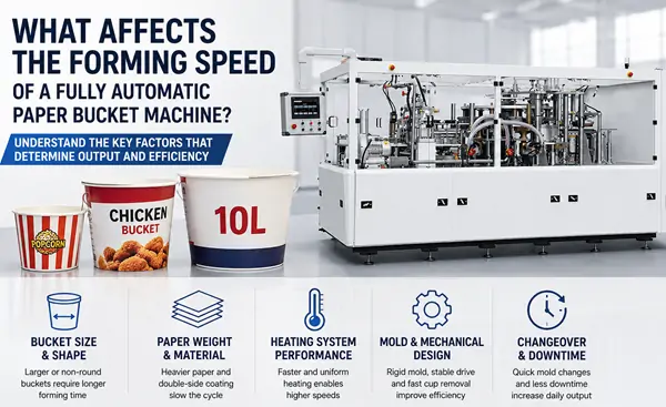Fully automatic paper bucket machine used for high-speed production of paper buckets with different sizes and paper materials