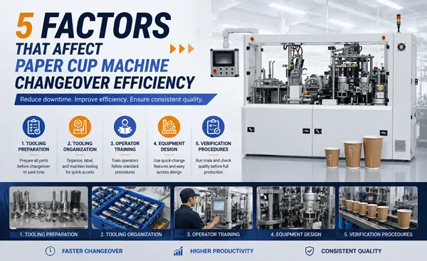 Paper cup machine changeover process for different cup sizes