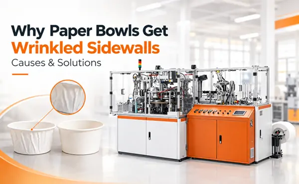 Paper bowl machine and comparison of wrinkled and smooth bowl sidewalls